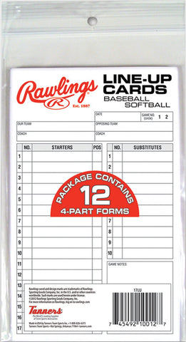 Rawlings Line-Up Cards Baseball/Softball