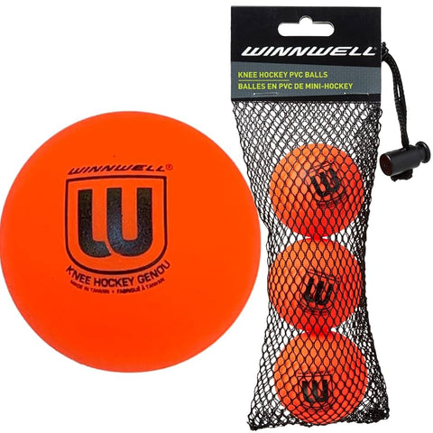 Winnwell Knee Hockey PVC Balls - 30G - 3 Pack with Mesh Bag