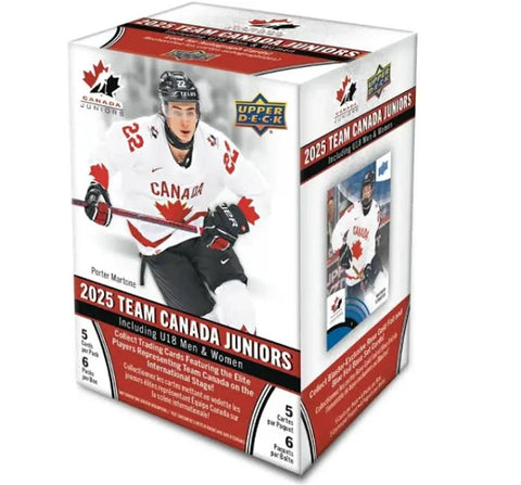 2025 Upper Deck Team Canada Juniors. Hockey Blaster Box 6 packs per box, 5 cards per pack
