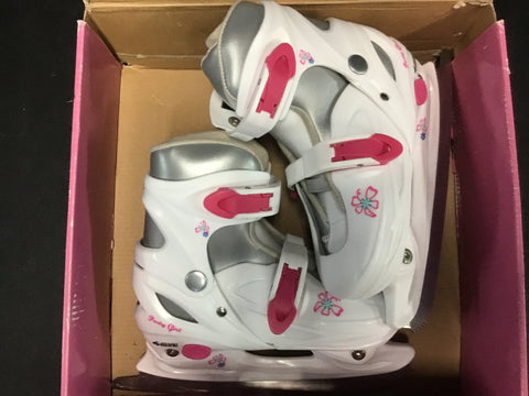 American Party Girl Adjustable Figure Skates - White/Pink - Youth Size 1-4 - New